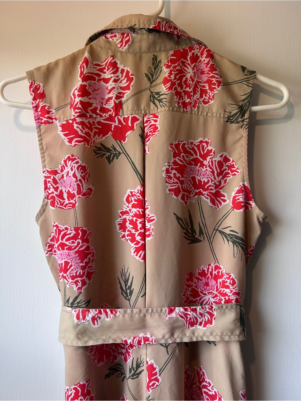 Banana Republic Beige Midi Shirt Dress with Pink Red Floral Print - Picture 5 of 5